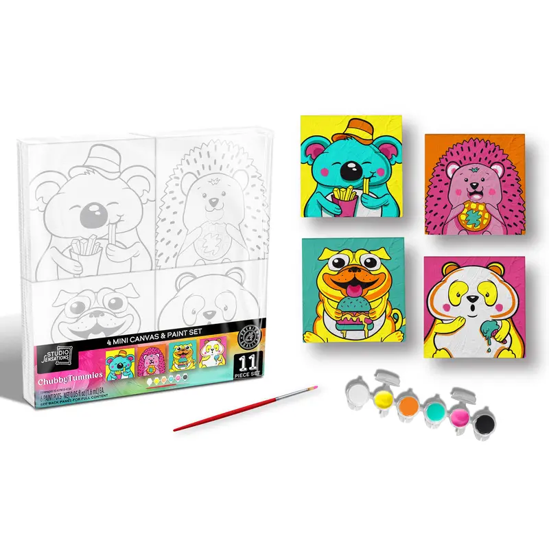 4 Mini Canvas & Paint Set   Foodie Pets