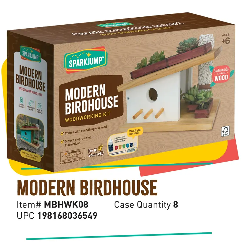 Modern Birdhouse Woodworking Kit (Case Pack 8)