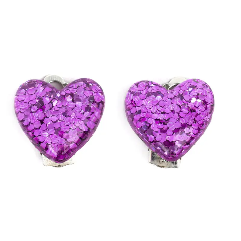Boutique Glitter Hearts Clip On Earrings (Sold Separately)