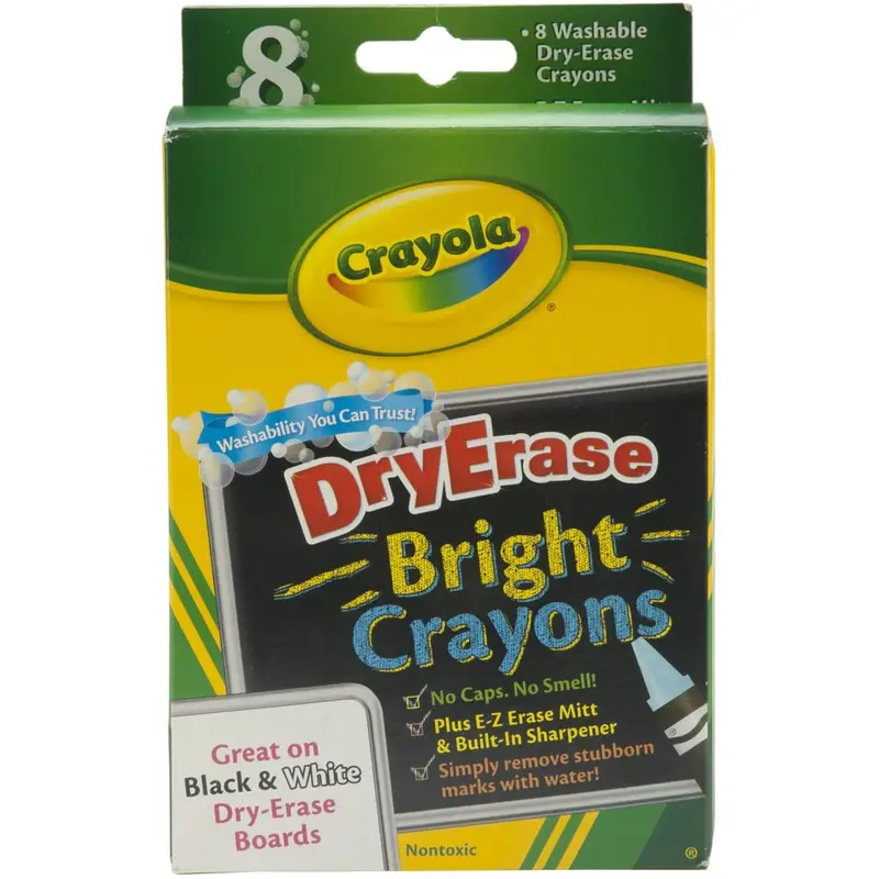 8 Ct Dry-Erase Crayons, Brights, Large Size