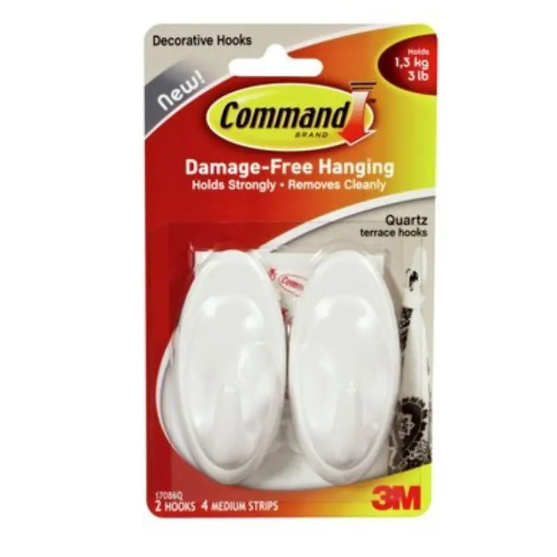 Command Quartz Terrace Hooks/Strips Regular 3M
