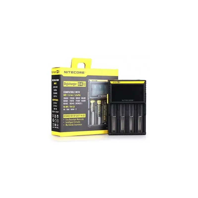 Nitecore D4 EU Intelligent Digicharger (AA, AAA, Li-ion, IMR, Ni-MH/Ni-Cd, LiFe04, 18650) Camera Battery Charger  (Black, Yellow)