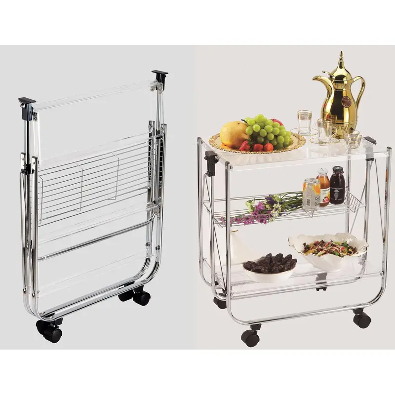 Foldable & Movable 2 Tier Acrylic Board Kitchen Trolley